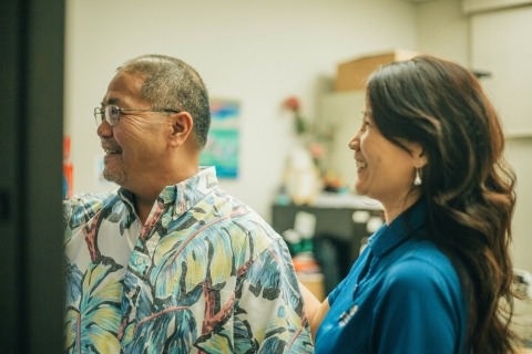 Speech language pathologist working with patient